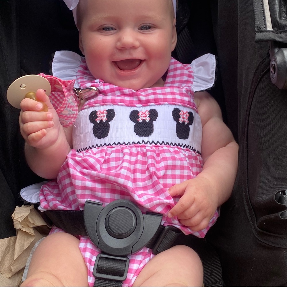 Pink Gingham Baby Bodysuit with Minnie Mouse Design
